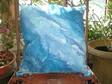 Hand painted stunning silk pillow in shades of blue painted